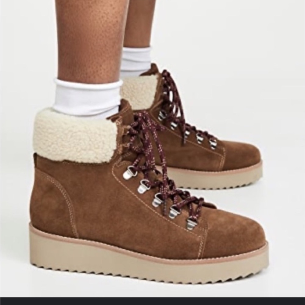50%offw ❤️SAM EDELMAN Suede Franc Ankle Shearling Boots Toffee Brown 9.5